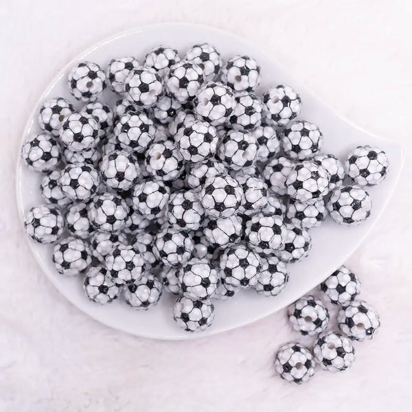 top view of a pile of 16mm Soccer with Clear Rhinestone Bubblegum Beads