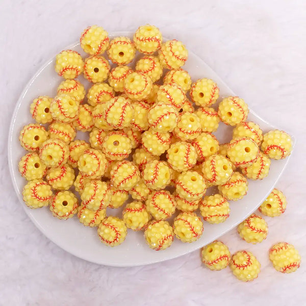 top view of a pile of 16mm Softball with Clear Rhinestone Bubblegum Beads