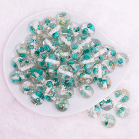 16mm Teal Blue Flaked Flower Bubblegum Bead