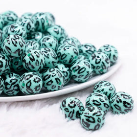 16mm Teal Leopard Print Acrylic Bubblegum Jewelry Beads