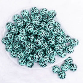 16mm Teal Leopard Print Acrylic Bubblegum Jewelry Beads