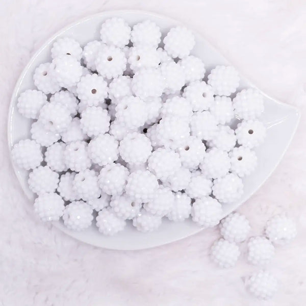 top view of a pile of 16mm White on White Rhinestone Bubblegum Beads