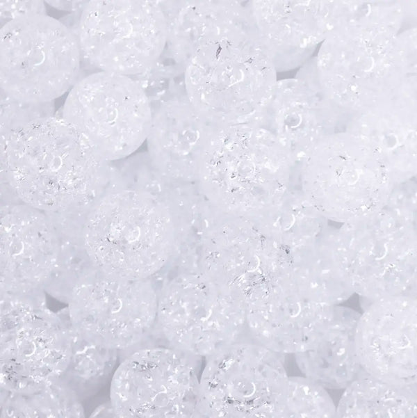 close up view of a pile of 16mm White Crackle Bubblegum Beads