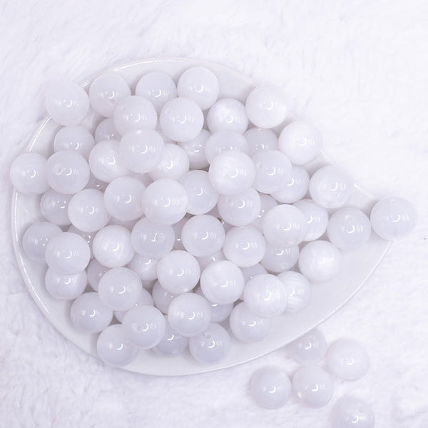top view of a pile of 16mm White Luster Bubblegum Beads