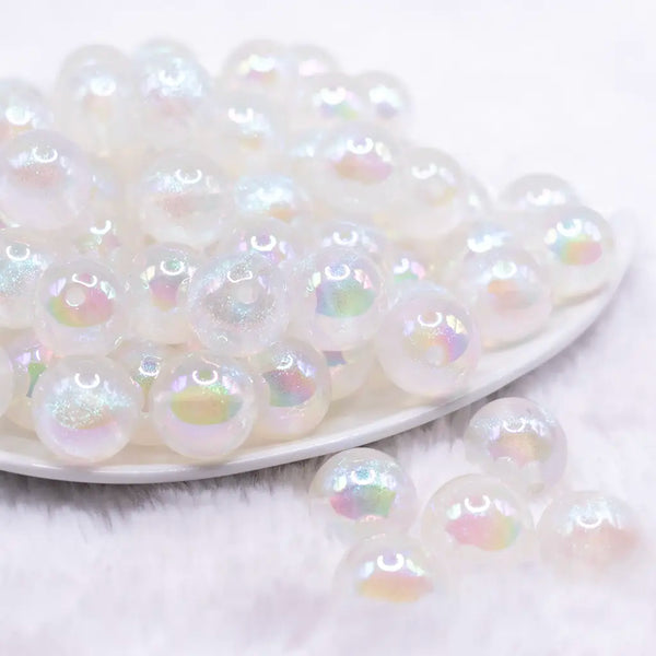 front view of a pile of 16mm White Opalescence Bubblegum Bead
