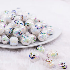 16mm Pumpkin Face on White AB Bubblegum Beads