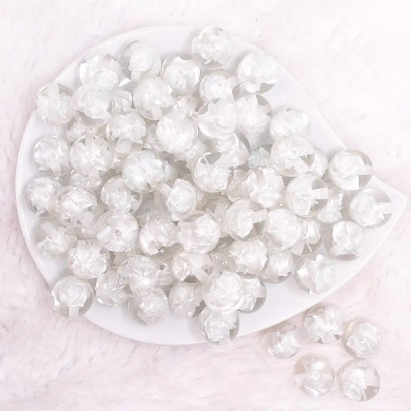 top view of a pile of 16mm White Rose Bubblegum Beads