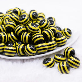 16mm Black and Yellow Stripe Bubblegum Beads