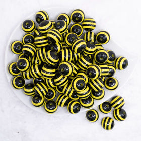 16mm Black and Yellow Stripe Bubblegum Beads