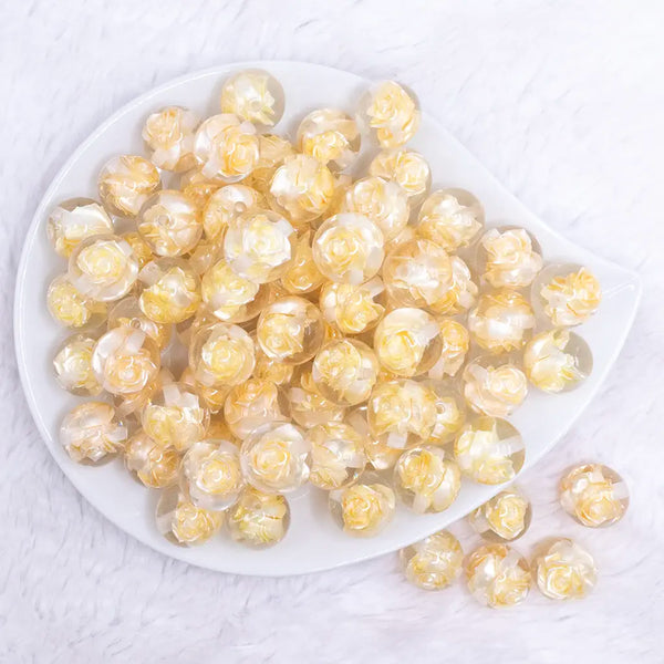 top view of a pile of 16mm Yellow Rose Bubblegum Beads