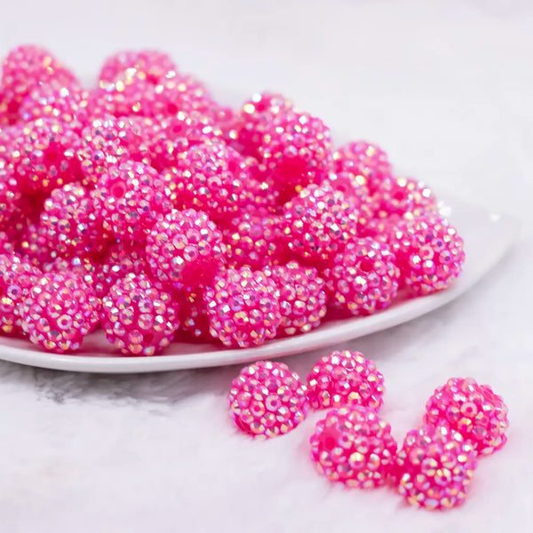 front view of a pile of 16mm Bright Pink Jelly Rhinestone AB Bubblegum Beads