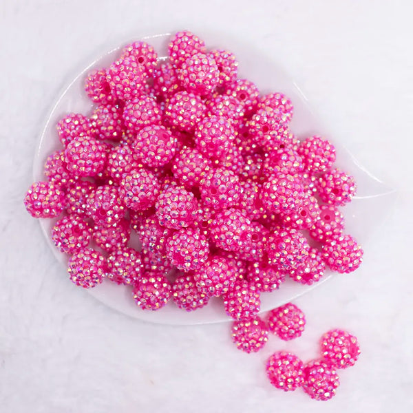 top view of a pile of 16mm Bright Pink Jelly Rhinestone AB Bubblegum Beads