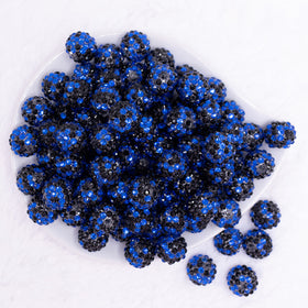 16mm Black and Blue Confetti Rhinestone AB Bubblegum Beads