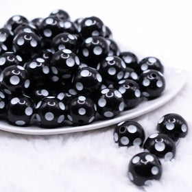 17mm Black with White Polka Dots Bubblegum Beads