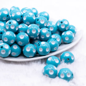 17mm Blue with White Polka Dots Bubblegum Beads