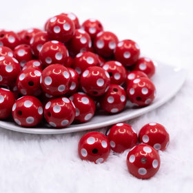 17mm Red with White Polka Dots Bubblegum Beads