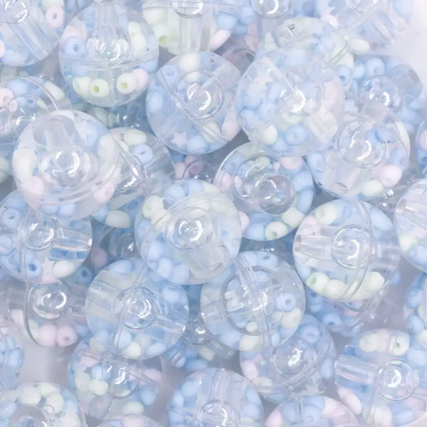 close up view of a pile of 18mm Blue, Pink and Green Confetti Acrylic Water Beads