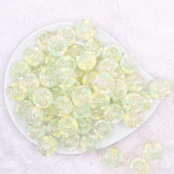 top view of a pile of 18mm Green and Yellow Confetti Acrylic Water Beads