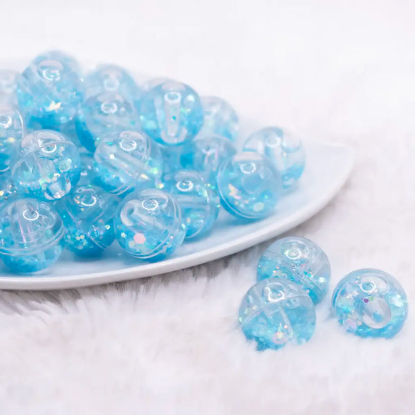 front view of a pile of 18mm Blue Glitter Acrylic Water Beads