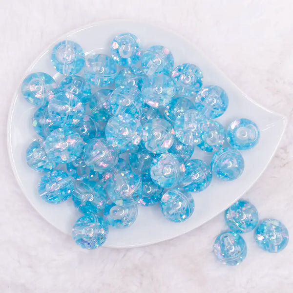 top view of a pile of 18mm Blue Glitter Acrylic Water Beads