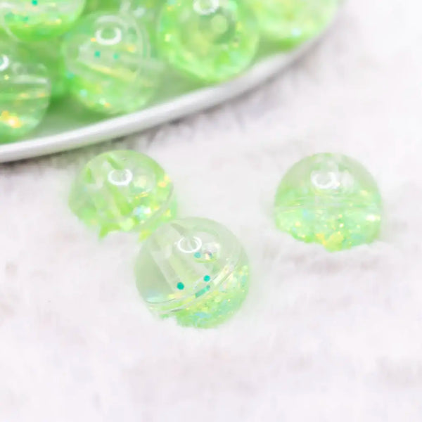 macro view of a pile of 18mm Green Glitter Acrylic Water Beads