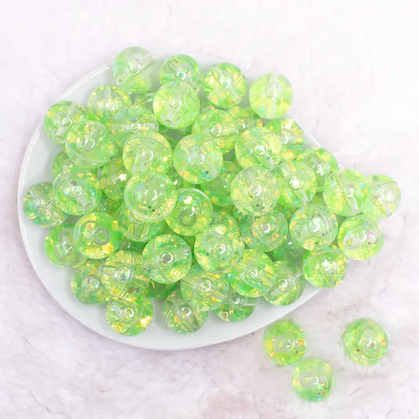 top view of a pile of 18mm Green Glitter Acrylic Water Beads