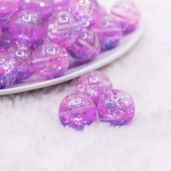 macro view of a pile of 18mm Purple Glitter Acrylic Water Beads