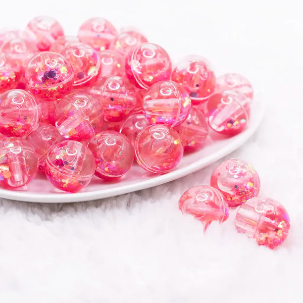 front view of a pile of 18mm Red Glitter Acrylic Water Beads