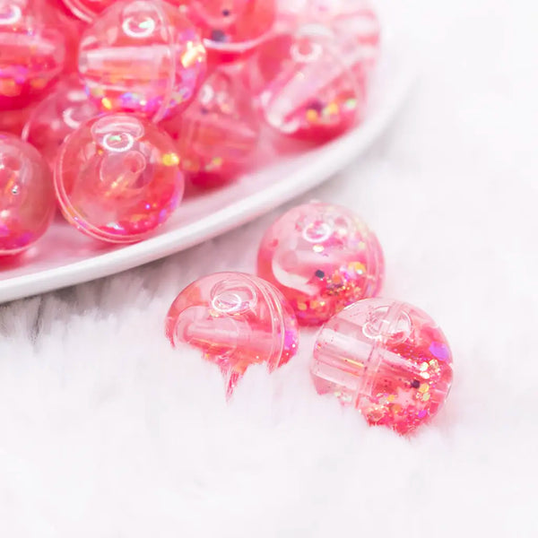 macro view of a pile of 18mm Red Glitter Acrylic Water Beads