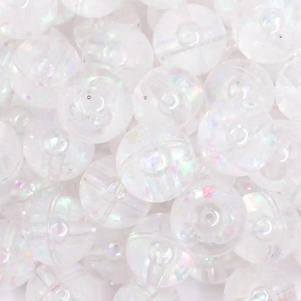 close up view of a pile of 18mm White Glitter Acrylic Water Beads