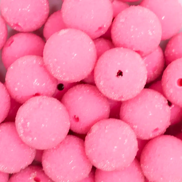 close up view of a pile of 19mm Pink Sugar Bubblegum Beads
