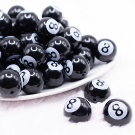 20mm 8 Ball Print Acrylic Bubblegum Beads