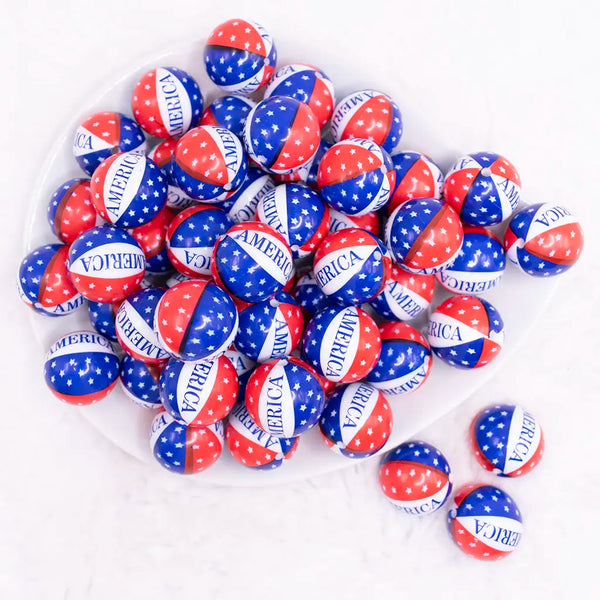 top view of a pile of 20mm America Print Acrylic Bubblegum Beads