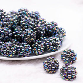 20mm Black Berry Rhinestone Bubblegum Beads