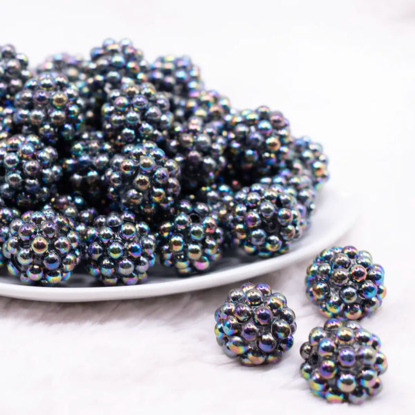 front view of a pile of 20mm Black Berry Rhinestone Bubblegum Beads
