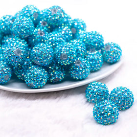 20mm Blue Sparkle Rhinestone AB Bubblegum Beads