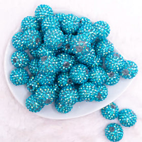 20mm Blue Sparkle Rhinestone AB Bubblegum Beads