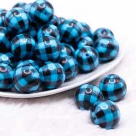 20mm Blue and Black Plaid Print Bubblegum Beads