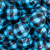 close up view of a pile of 20mm Blue and Black Plaid Print Bubblegum Beads