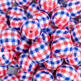 20mm Red and Blue Plaid Bubblegum Beads