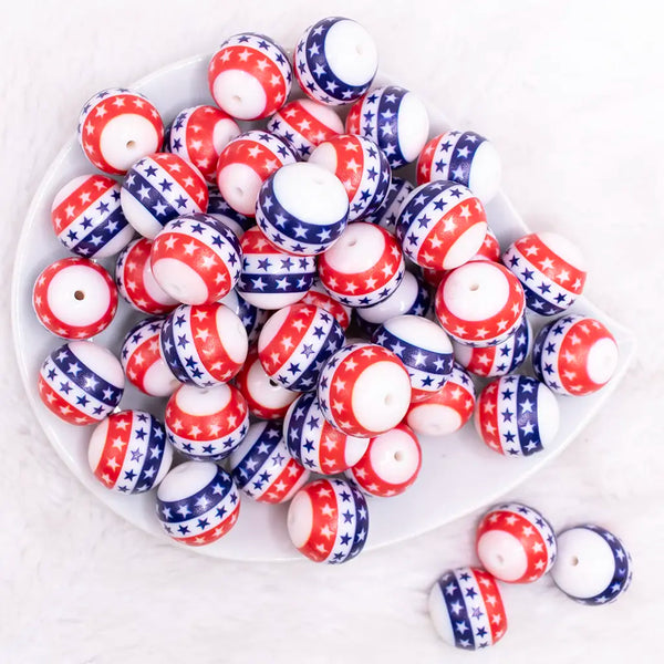 top view of a pile of 20mm Stars and Stripes Print Acrylic Bubblegum Beads