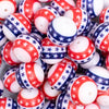 close up view of a pile of 20mm Stars and Stripes Print Acrylic Bubblegum Beads