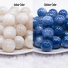 side by side comparison of a pile of 20mm Blue Color Changing Bubblegum Beads