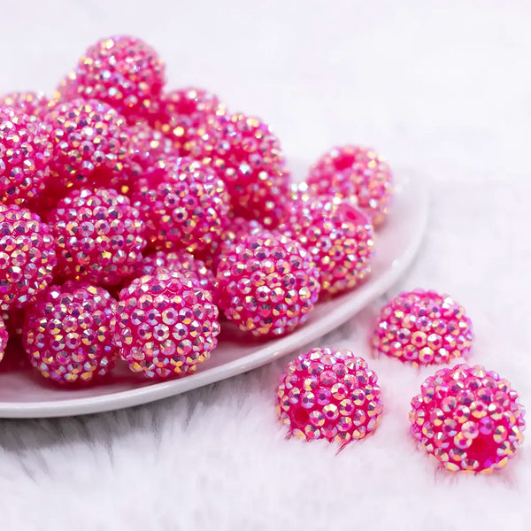 front view of a pile of 20mm Hot Pink Jelly AB Rhinestone Bubblegum Beads