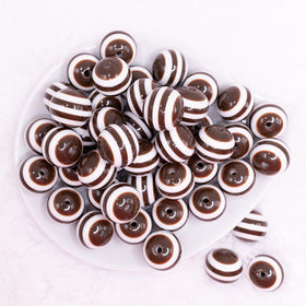 20mm Brown Stripes Bubblegum Beads