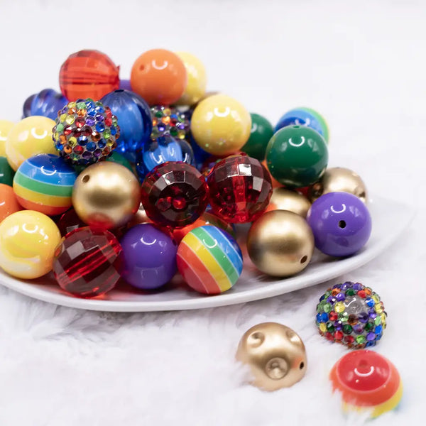 front view of a pile of 20mm Catch a Rainbow Bulk Acrylic Bubblegum Bead Mix - 50 Count