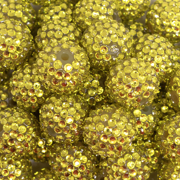 close up view of a pile of 20mm Chartreuse Yellow Rhinestone Bubblegum Beads