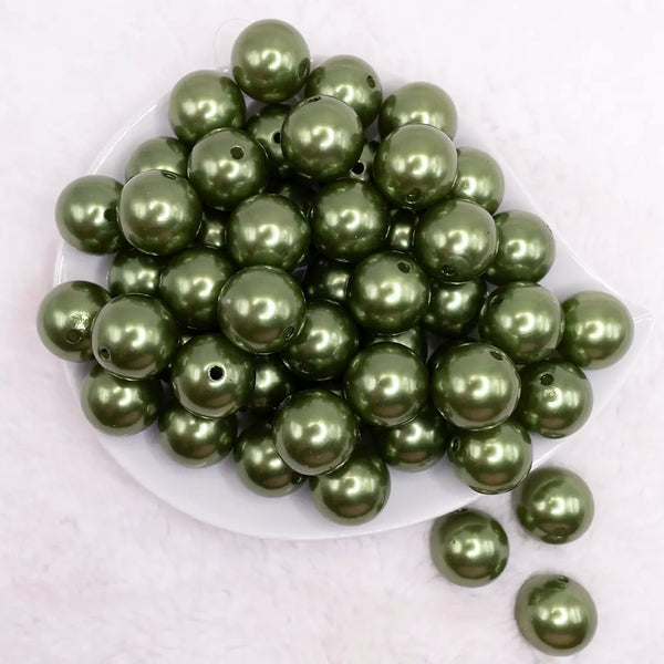 top view of a pile of 20mm Fern Green Faux Pearl Bubblegum Beads