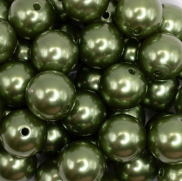 close up view of a pile of 20mm Fern Green Faux Pearl Bubblegum Beads