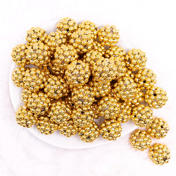 top view of a pile of 20mm Gold Berry Rhinestone Bubblegum Beads